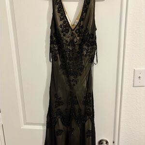 Scala Black and Gold Backless Dress